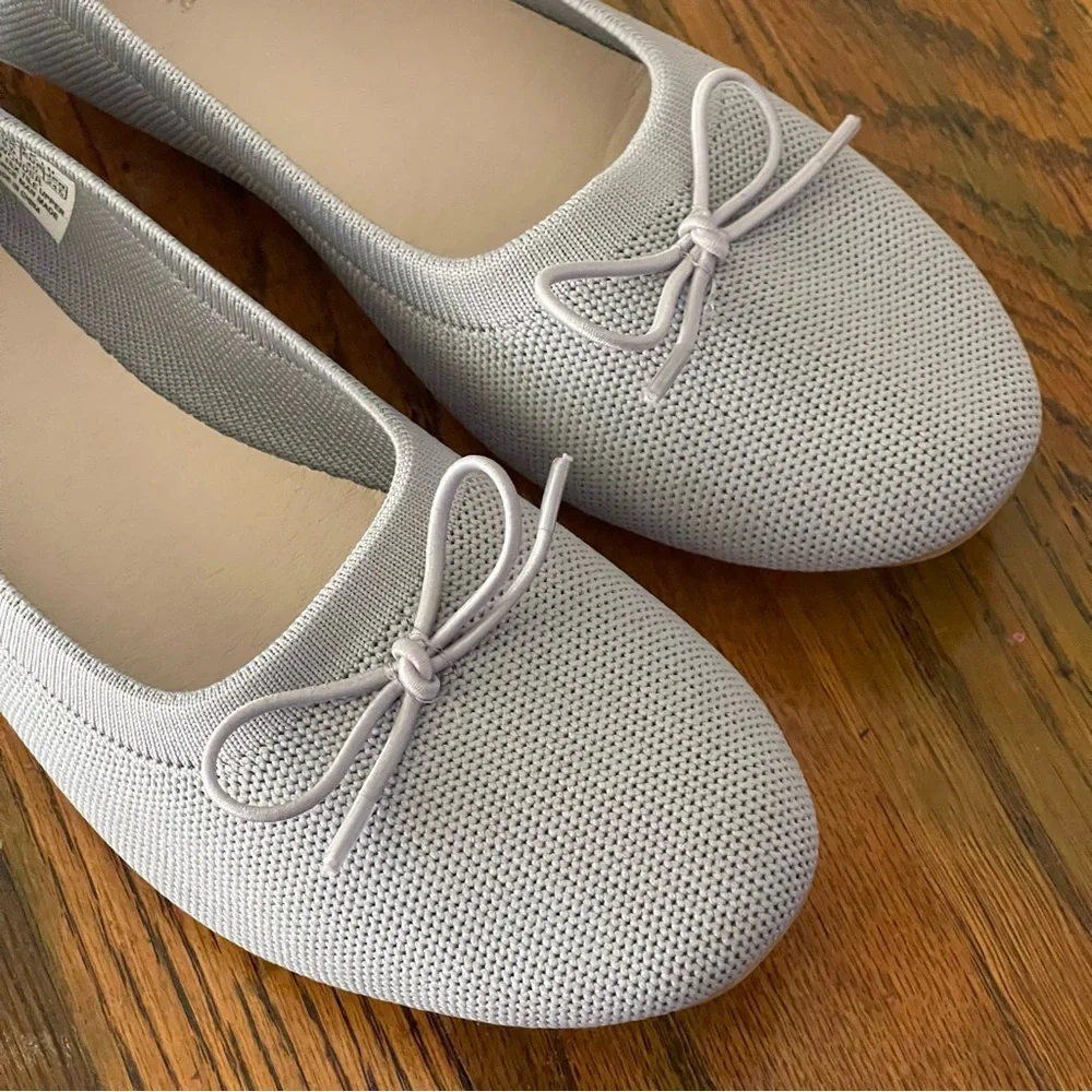 Danskin Wonder Light Gray Mesh Ballet Flats with Bow Sz 8.5 (9) Cushion Soles
